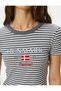 Crop T-Shirt Ribbed Slim Fit Embroidered Detailed Short Sleeve Crew Neck - 5
