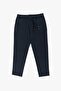 Men's Navy Blue Side Pocket Lace up Elastic Waist Belt 969 Jogger Pants
