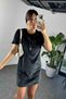 Women's Black Velvet Dress - Brand Stone Detailed