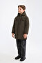 Boy's Khaki Fiber Hooded Windproof Inflatable Winter Jacket - 5