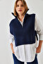 Women's Navy Blue Zippered Knitwear Sweater 60261018 - 2