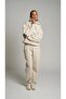 Beige Hooded basic waist elastic pipe leg pocket Oversized tracksuit set