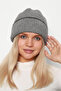 Sim detailed women's beanie rkş-1139 grey - 2