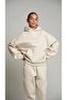 Beige Hooded basic waist elastic pipe leg pocket Oversized tracksuit set - 3
