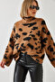 Women's Brown Half Turtleneck Patterned Knitwear Sweater 241188 60261035 - 6