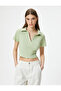 Polo Neck Crop T-Shirt Short Sleeve Ribbed Cotton - 3