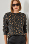 Women's Anthracite Crew Neck Patterned Knitwear Sweater 241191 60251991 - 6