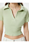 Polo Neck Crop T-Shirt Short Sleeve Ribbed Cotton - 5