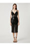 Sequined Midi Length Evening Dress with Cross Straps and Slit - 3