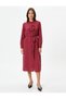 Midi Length Ruffled Dress Long Sleeve Buttoned Tie-Detail Waist - 3