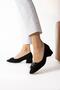Black Women's Short Heeled Shoes with Accessories - 2