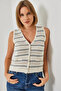 Women's Ecru Gray V-Neck Three-Button Striped Knitwear Vest 20247525 - 4