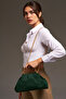 Green Suede Leather Knit Detailed Chain Shoulder Bag - 4