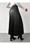 Women's High-Waisted Pleated Faux Leather Skirt - 4