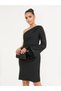 One Shoulder Sleeve Knee Length Dress with Faux Feather Detail - 2