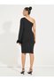 One Shoulder Sleeve Knee Length Dress with Faux Feather Detail - 6