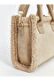 Ecru Women's Shoulder Bag with Adjustable Strap and Fur Detail 17X25X9 cm - 2