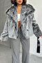 Women's Gray Imported Fabric Fur Coat Nbg053 - 2
