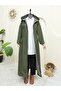 Zippered long trench coat with snap buttons - khaki