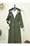 Zippered long trench coat with snap buttons - khaki - 2