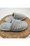 Gray Striped Fluffy Women's Slippers - 6
