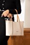 Women's Large Size Water Resistant Cream Lacoste Fabric Long Strap 4 Compartment Hand and Shoulder Bag Pbu2170