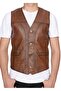 Sports Cut Tan Color Men's Leather Vest with Belt Back