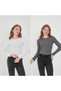 Women's 100% Cotton 2-Piece Crew Neck Long Sleeve Ribbed Blouse Set