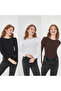 Women's 100% Cotton 3-Piece Crew Neck Long Sleeve Ribbed Blouse Set