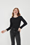 Women's 100% Cotton 3-Piece Crew Neck Long Sleeve Ribbed Blouse Set - 3