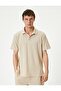 Polo Neck T-Shirt Buttoned Textured Cotton Short Sleeve - 3