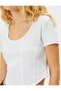 Crop T-Shirt Corset Look Tight Fit Short Sleeve U-Neck Cotton - 5