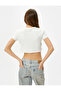 Crop T-Shirt Window Detailed Short Sleeve Crew Neck Cotton - 4