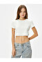 Crop T-Shirt Window Detailed Short Sleeve Crew Neck Cotton - 3