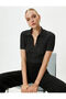 Polo Neck Sweater Knitwear Glitter Short Sleeve Buttoned