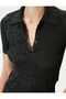 Polo Neck Sweater Knitwear Glitter Short Sleeve Buttoned - 5