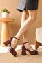 Women's Gander Platform Heeled Shoes - Burgundy-Patent Leather