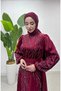 Burgundy Hijab Evening Dress - Women'S, Cushioned and Embroidered - 3