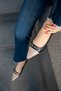Voyen Black Double Color Pointed Toe Gold Buckle Detailed Women's Ballerinas - 4
