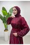 Burgundy Hijab Evening Dress - Women'S, Cushioned and Embroidered - 4