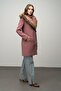 Hooded Fur-Capped Fish-Scale Coat with Belt Detail Fuchia 3044 - 7