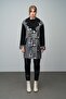Goose Feet Pattern Detailed Double Breasted Oversize Coat Black 3005 - 2