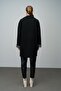 Goose Feet Pattern Detailed Double Breasted Oversize Coat Black 3005 - 8