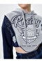 Hooded Crop Sweatshirt Slim Fit Printed Color Blocked - 5
