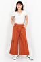 Women Regular Fit Wide Leg Plain Cropped Pants, Brown - 2