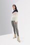 Women Mock Neck Knitted Colorblock Sweater, Navy - 2