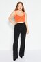 Women Diamond Neck Sleeveless Ribbed Cut Out Crop Top, Orange - 4