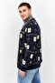 Men V Neck Long Sleeve Plaid Cardigan, Navy - 3