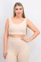 Women Round Neck Textured Sleeveless Crop Top, Pale Pink