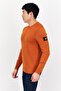 Men Crew Neck Knitted Long Sleeves Sweater, Burnt Orange - 3
